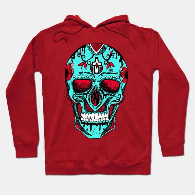 Turqred Los Muertos Skull Hoodie by kenallouis